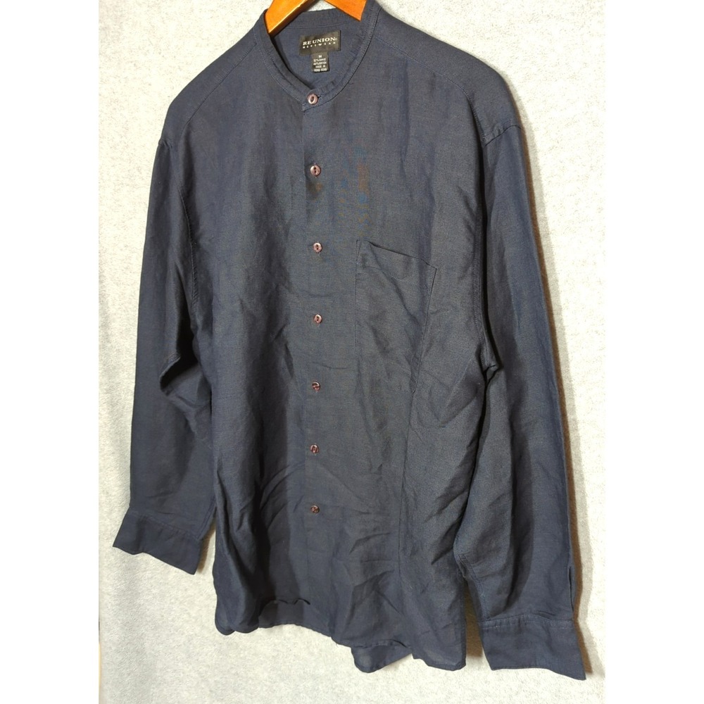 New Vintage REUNION Menswear Shirt M Ramie Blend Navy Hong Kong Board Room Class